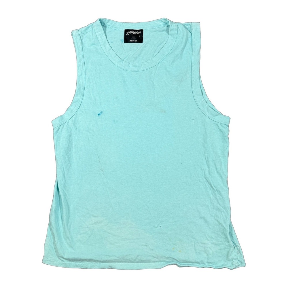 Stussy Unisex Medium Turquoise Cotton Muscle Tank Top USA Made Streetwear Skate